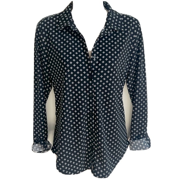 Ann Taylor black floral button down adjustable sleeve top size small - Picture 1 of 7